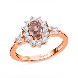 Blush Tourmaline Halo, Vermeil RG/Sterling Silver, Zircon, 1.00 ctw